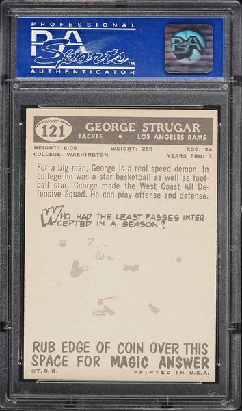 1959 Topps FB Card #121 George Strugar Los Angeles Rams ROOKIE RC PSA 9 MINT (MGD2)