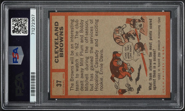 1962 Topps FB Card # 37 Cleveland Browns TEAM CARD PSA 6 EXMT (MGD2)