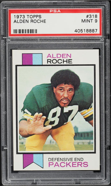 1973 Topps FB Card #318 Alden Roche Green Bay Packers ROOKIE RC PSA 9 MINT (MGD2)