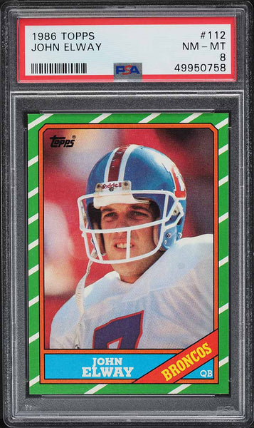 1986 Topps FB Card #112 John Elway HOF PSA 8 NM-MT (MGD2)