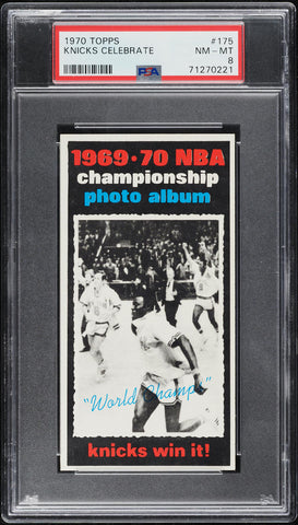 1970 Topps BkB Card #175 New York Knicks Celebrate World Champs HOF PSA 8 NM-MT (MGD2)