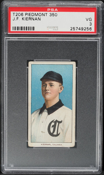 1909-11 T206 J.F. Kiernan Columbia, SOUTHERN LEAGUER PIEDMONT 350/25 PSA 3 VG (MGD2)