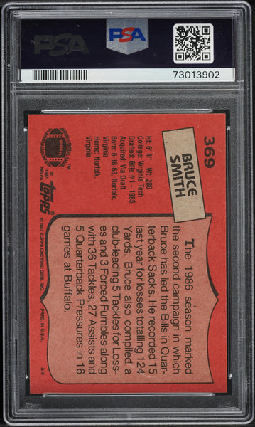 1987 Topps FB Card #369 Bruce Smith Buffalo Bills HOF PSA 10 GEM MINT (MGD2)