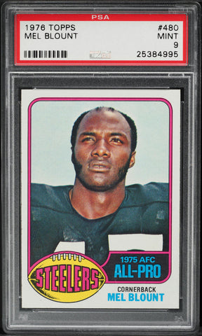 1976 Topps FB Card #480 Mel Blount Pittsburgh Steelers HOF ALL-PRO PSA 9 MINT (MGD2)