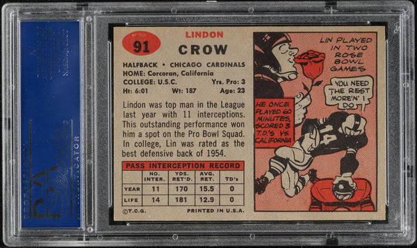 1957 Topps FB Card # 91 Lindon Crow Chicago Cardinals PSA 7 NRMT (MGD2)