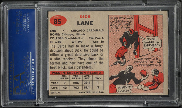 1957 Topps FB Card # 85 Dick Lane Chicago Cardinals ROOKIE RC HOF PSA 7 NRMT (MGD2)