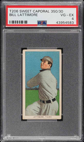 1909-11 T206 Bill Lattimore Toledo, SWEET CAPORAL 350/30 PSA VG-EX 4 (MGD2)