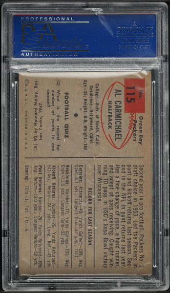 1954 Bowman FB Card #115 AL Carmichael Green Bay Packers HOF ROOKIE RC PSA 8 (MGD2)