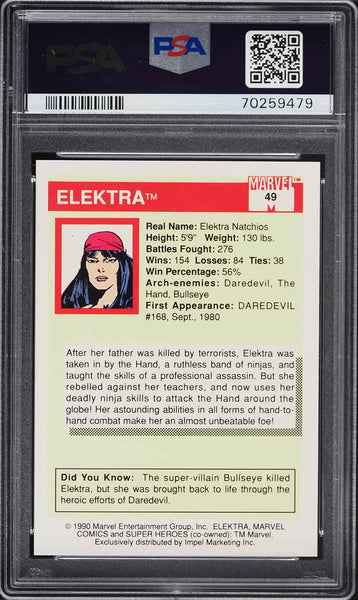 1990 Impel Marvel Universe Card # 49 Elektra PSA 10 GEM MINT (MGD2)