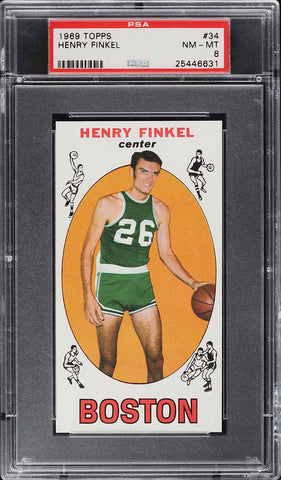 1969 Topps BkB Card # 34 Henry Finkel Boston Celtics ROOKIE RC PSA 8 NM-MT (MGD2)