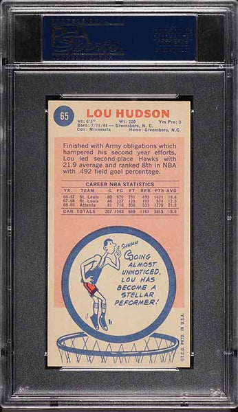 1969 Topps BkB Card # 65 Lou Hudson Atlanta Hawks HOF ROOKIE RC PSA 7 NRMT (MGD2)