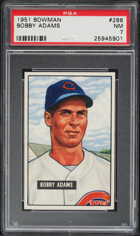 1951 Bowman BB Card #288 Bobby Adams Cincinnati Reds PSA 7 NRMT (MGD2)