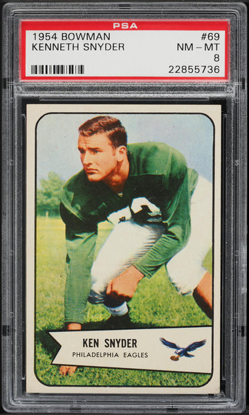 1954 Bowman FB Card # 69 Kenneth Lum Snyder Philadelphia Eagles PSA 8 NM-MT (MGD2)