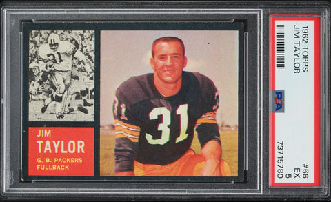 1962 Topps FB Card # 66 Jim Taylor Green Bay Packers HOF SP PSA 5 EX (MGD2)