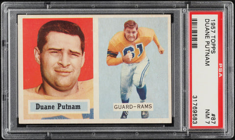 1957 Topps FB Card # 87 Duane Putnam Los Angeles Rams ROOKIE RC PSA 7 NRMT (MGD2)