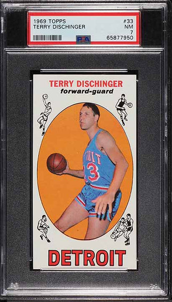 1969 Topps BkB Card # 33 Terry Dischinger Detroit Pistons ROOKIE RC PSA 7 NRMT (MGD2)