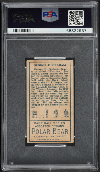 1911 T205 Gold Border Polar Bear GEORGE F. PEACHES GRAHAM Chicago Cubs PSA 3 VG (MGD2)