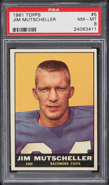 1961 Topps FB Card # 5 Jim Mutscheller Baltimore Colts PSA 8 NM-MT (MGD2)