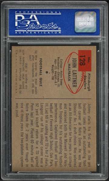 1954 Bowman FB Card #128 John Lattner Pittsburgh Steelers ROOKIE RC PSA 7 NRMT (MGD2)