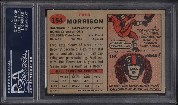 1957 Topps FB Card #154 Fred Morrison Cleveland Browns PSA 7 NRMT (MGD2)