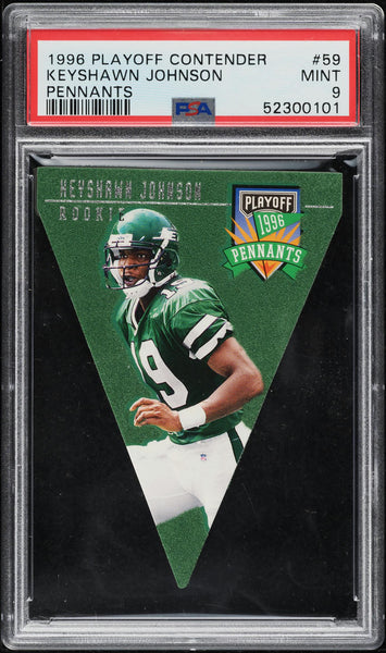 1996 Playoff Contenders FB Pennants Card # 59 Keyshawn Johnson ROOKIE PSA 9 MINT (MGD2)