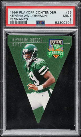 1996 Playoff Contenders FB Pennants Card # 59 Keyshawn Johnson ROOKIE PSA 9 MINT (MGD2)