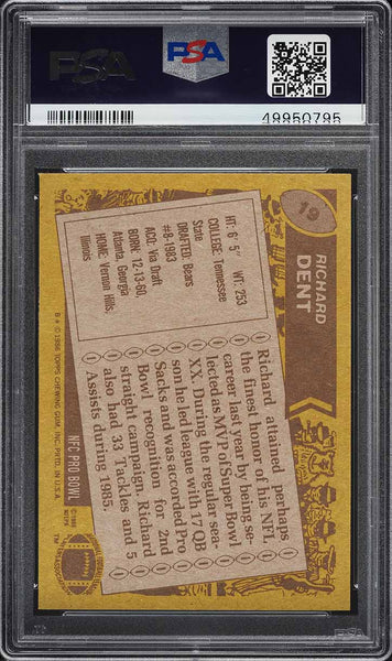 1986 Topps FB Card # 19 Richard Dent Chicago Bears HOF ALL-PRO PSA 8 NM-MT (MGD2)