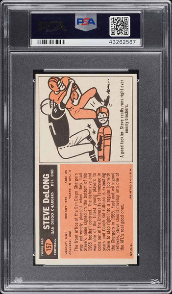 1965 Topps FB Card #157 Steve Delong HOF ROOKIE RC SHORT PRINT PSA 7 NRMT (MGD2)