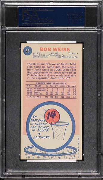 1969 Topps BkB Card # 62 Bob Weiss Chicago Bulls ROOKIE RC PSA 7 NRMT (MGD2)