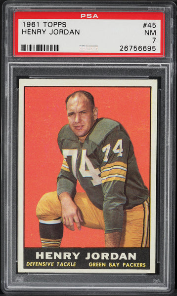 1961 Topps FB Card # 45 Henry Jordan Green Bay Packers HOF ROOKIE RC PSA 7 NRMT (MGD2)