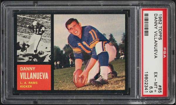 1962 Topps FB Card # 85 Danny Villanueva LA Rams ROOKIE RC PSA 6.5 EXMT+ (MGD2)