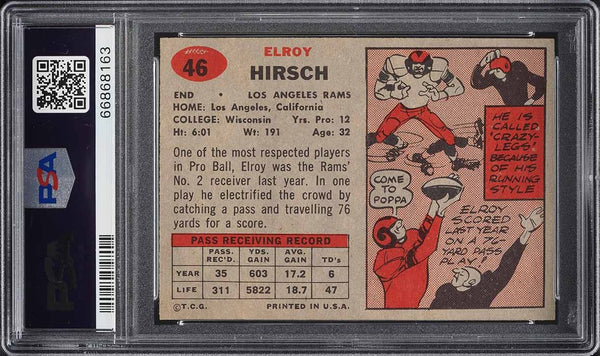 1957 Topps FB Card # 46 Elroy Hirsch Los Angeles Rams HOF PSA 7 NRMT (MGD2)