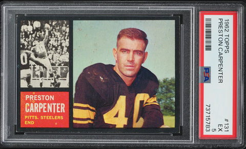 1962 Topps FB Card #131 Preston Carpenter Pittsburgh Steelers PSA 5 EX (MGD2)