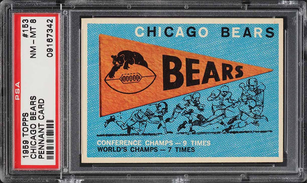 1959 Topps FB Card #153 Chicago Bears PENNANT CARD PSA 8 NM-MT (MGD2)