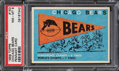 1959 Topps FB Card #153 Chicago Bears PENNANT CARD PSA 8 NM-MT (MGD2)