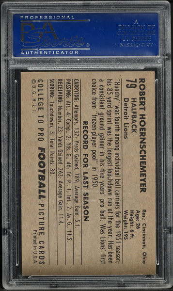 1952 Bowman Large FB Card # 79 Bob Hoernschemeyer Detroit Lions PSA 7 NRMT (MGD2)