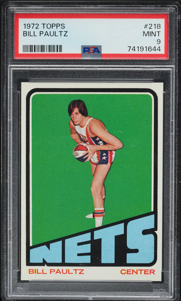 1972 Topps BkB Card #218 Bill Paultz New York Nets PSA 9 MINT (MGD2)