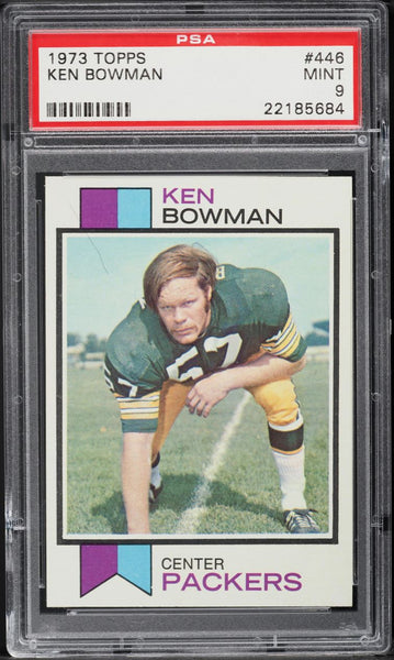 1973 Topps FB Card #446 Ken Bowman Green Bay Packers HOF PSA 9 MINT (MGD2)