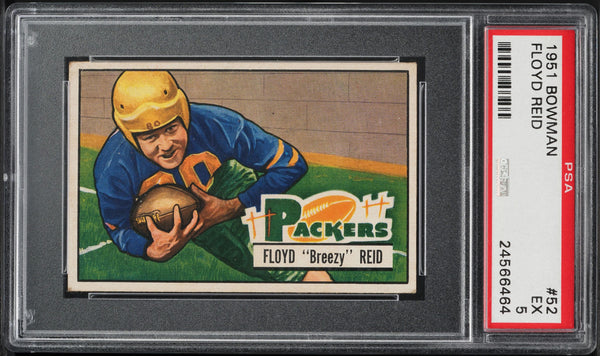 1951 Bowman FB Card # 52 Floyd Reid Green Bay Packers ROOKIE RC PSA 5 EX (MGD2)