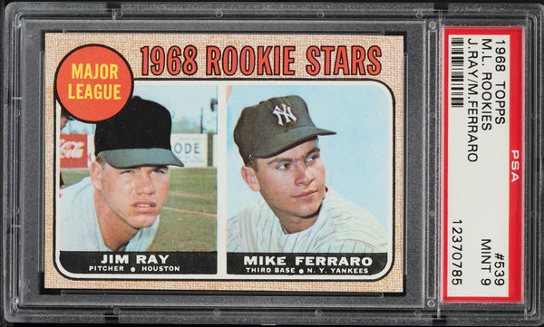 1968 Topps BB Card #539 Major League ROOKIES Jim Ray, Mike Ferraro RC PSA 9 MINT (MGD2)