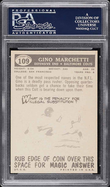 1959 Topps FB Card #109 Gino Marchetti Baltimore Colts HOF PSA 8 NM-MT (MGD2)