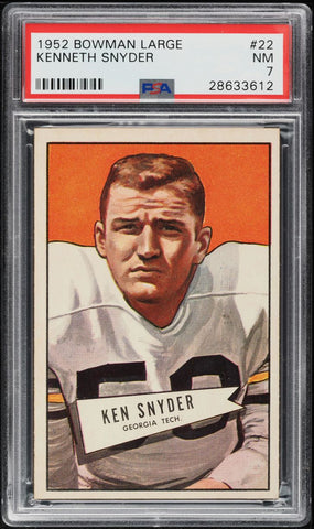 1952 Bowman Large FB Card # 22 Kenneth Snyder Eagles ROOKIE RC PSA 7 NRMT (MGD2)