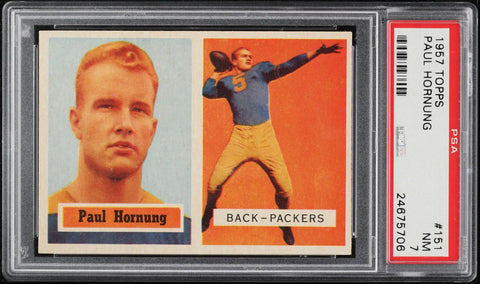 1957 Topps FB Card #151 Paul Hornung Green Bay Packers ROOKIE RC HOF PSA 7 NRMT (MGD2)