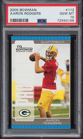 2005 Bowman FB Card #112 Aaron Rodgers Green Bay Packers ROOKIE RC PSA 10 (MGD2)