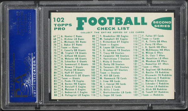 1960 Topps FB Card #102 Pittsburgh Steelers HOF CHECKLIST BACK PSA 8 NM-MT (MGD2)