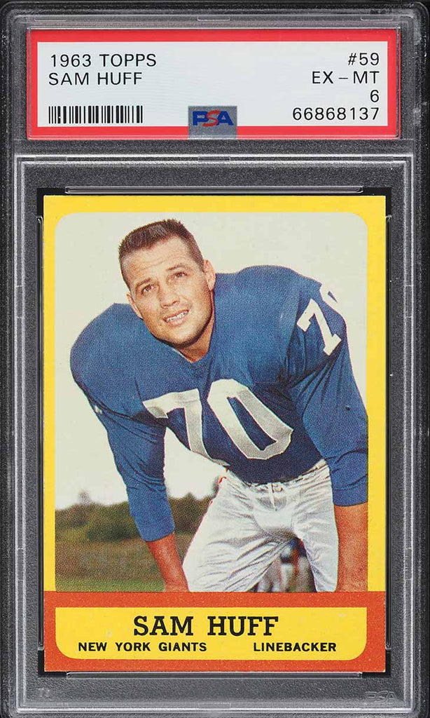 1963 Topps FB Card # 59 Sam Huff New York Giants HOF SP PSA 6 EXMT