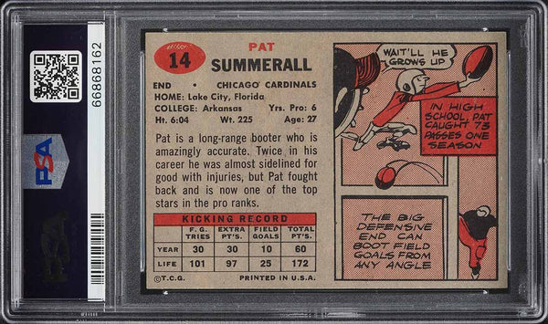 1957 Topps FB Card # 14 Pat Summerall Chicago Cardinals PSA 7 NRMT (MGD2)