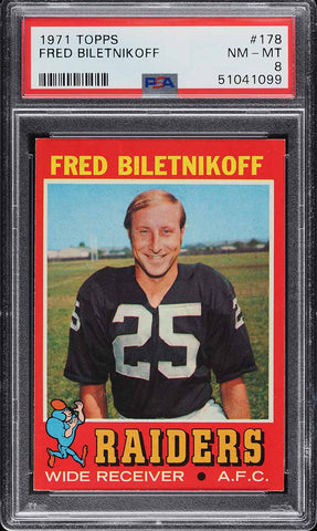 1971 Topps FB Card #178 Fred Biletnikoff Oakland Raiders HOF PSA 8 NM-MT (MGD2)