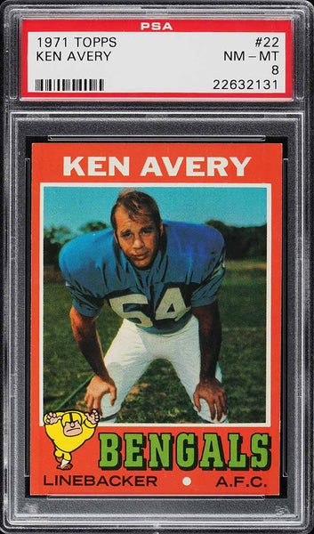 1971 Topps FB Card # 22 Ken Avery Cincinnati Bengals ROOKIE RC PSA 8 NM-MT (MGD2)