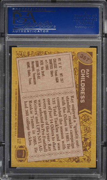 1986 Topps FB Card #357 Ray Childress Houston Oilers HOF ROOKIE RC PSA 9 MINT (MGD2)